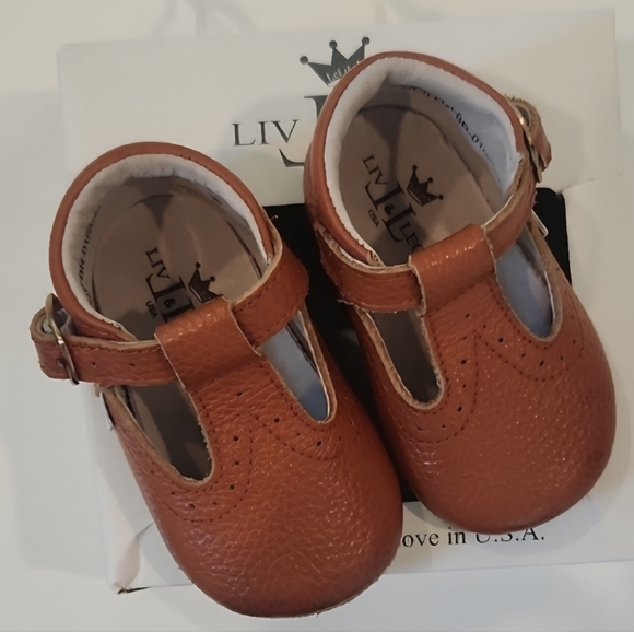 Liv & Leo T-Bars Oxford Dress Shoes Baby Girls First Walker Tan Leather 6m - 12m - Picture 5 of 10